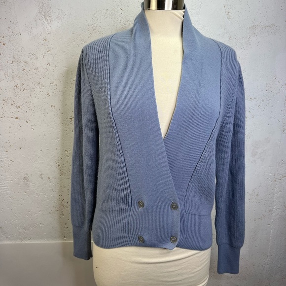 Vintage Gray Blue Knit Cardigan Sweater Double Breasted 1970s - Picture 5 of 5